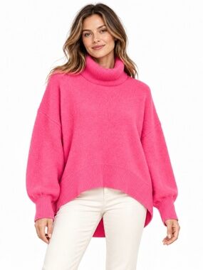 French Connection Pink Wool Blend Oversized Turtleneck High Low Sweater M